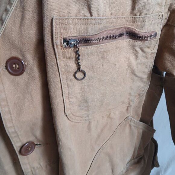 Large Vintage 1950s Tin Cloth Corduroy Collar Hunting Jacket With Shell Pockets - Picture 5 of 11